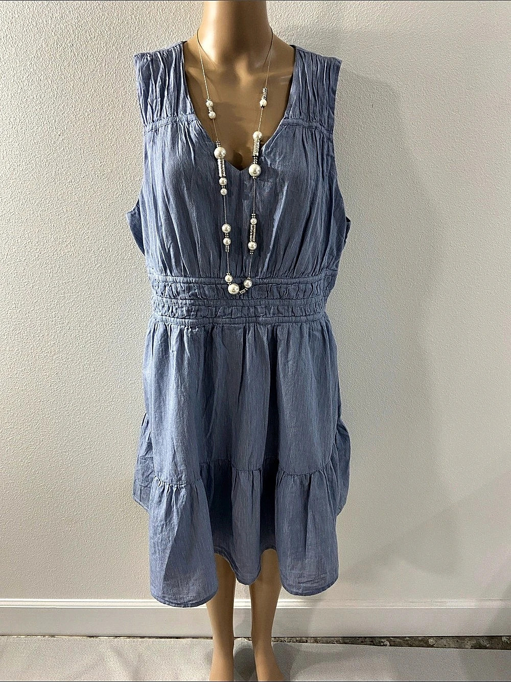 Tommy Bahama cotton Voile Voyage Sleeveless Short Dress Blue XL